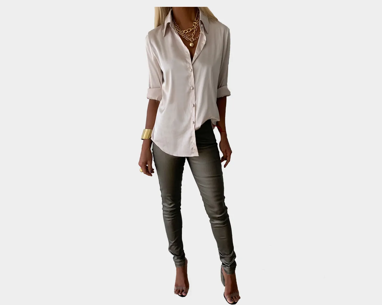 2 Sand Rust Subtle Metallic Vegan stretch jeans - The Milano