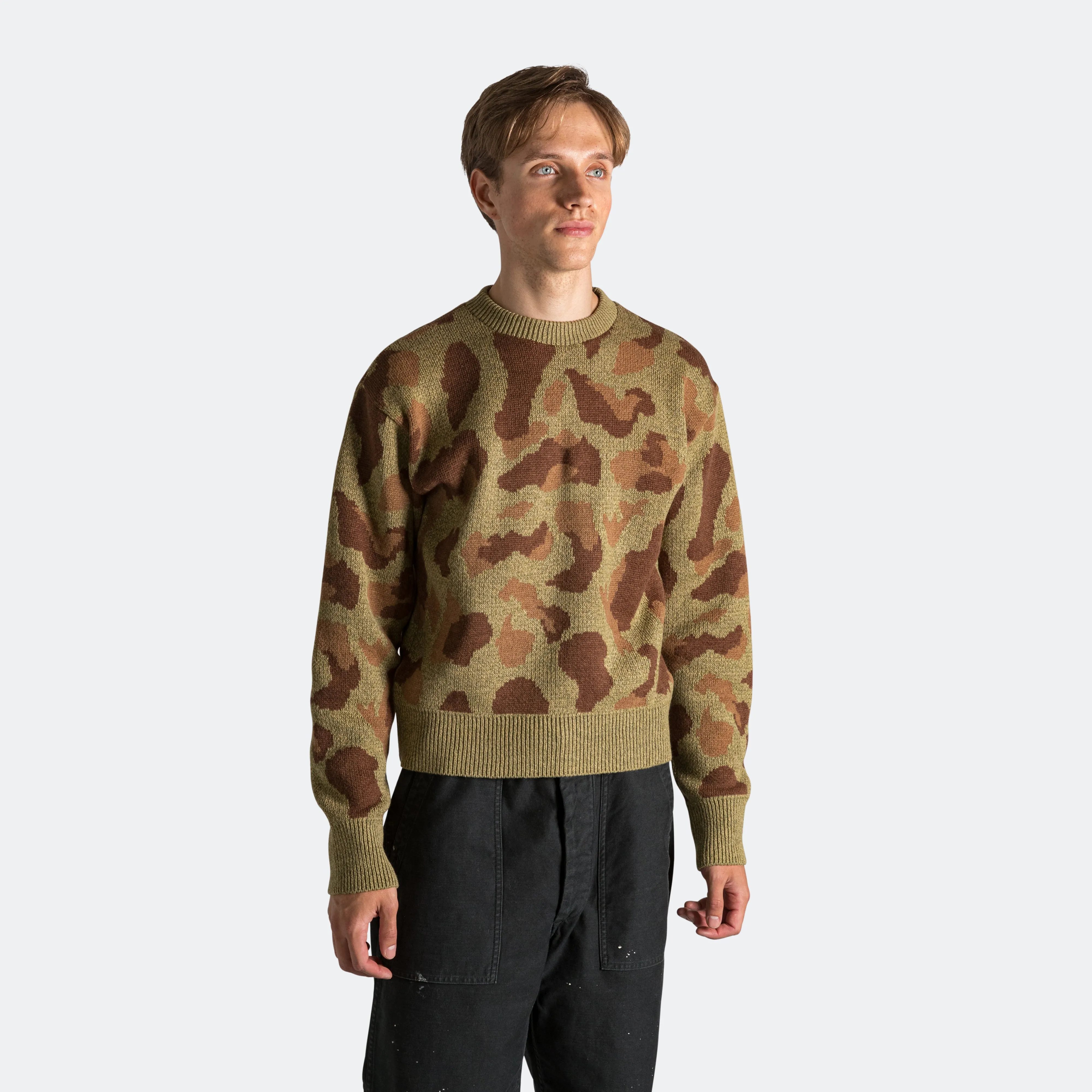 5G Camo Knit Vintage Crew Sweater - Khaki