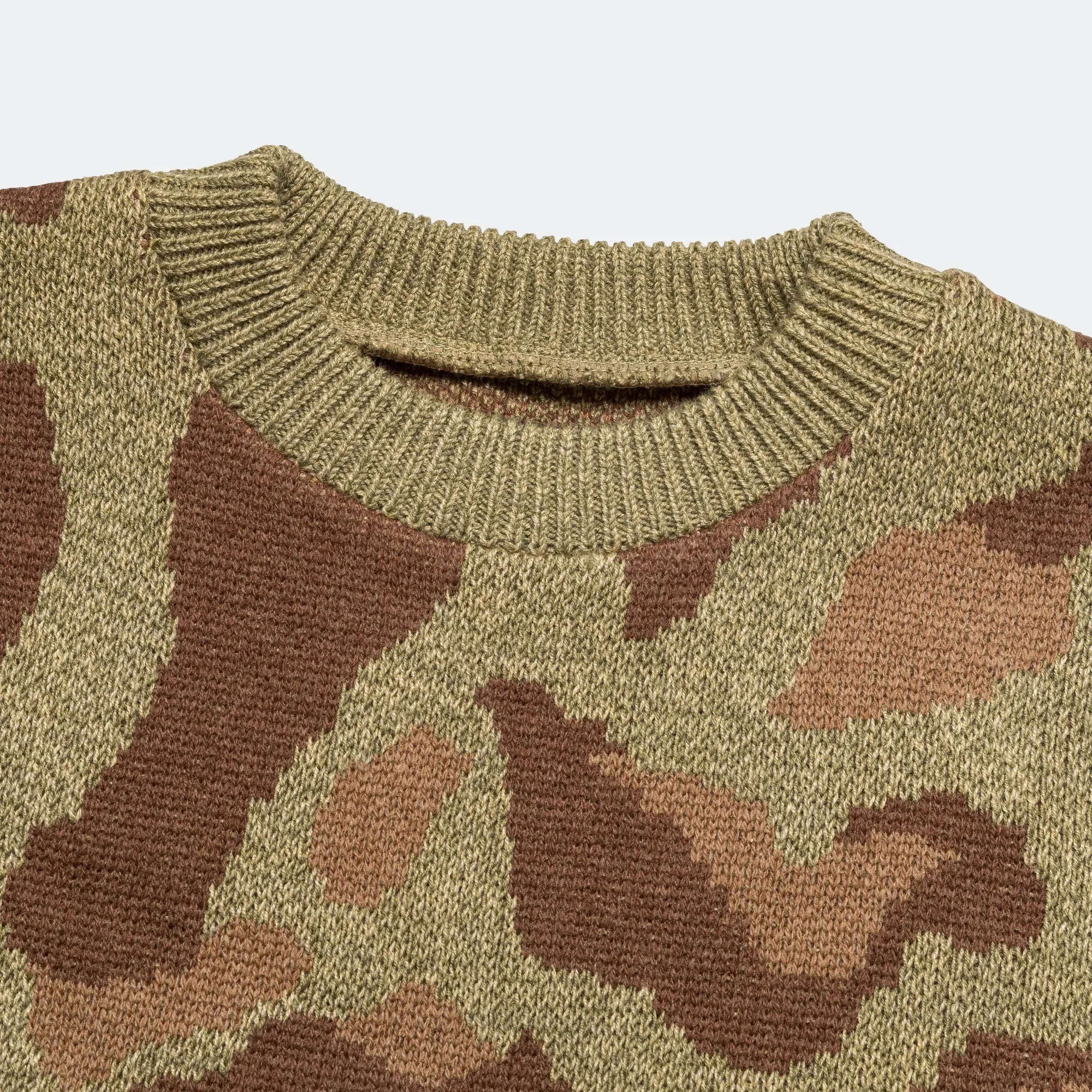 5G Camo Knit Vintage Crew Sweater - Khaki