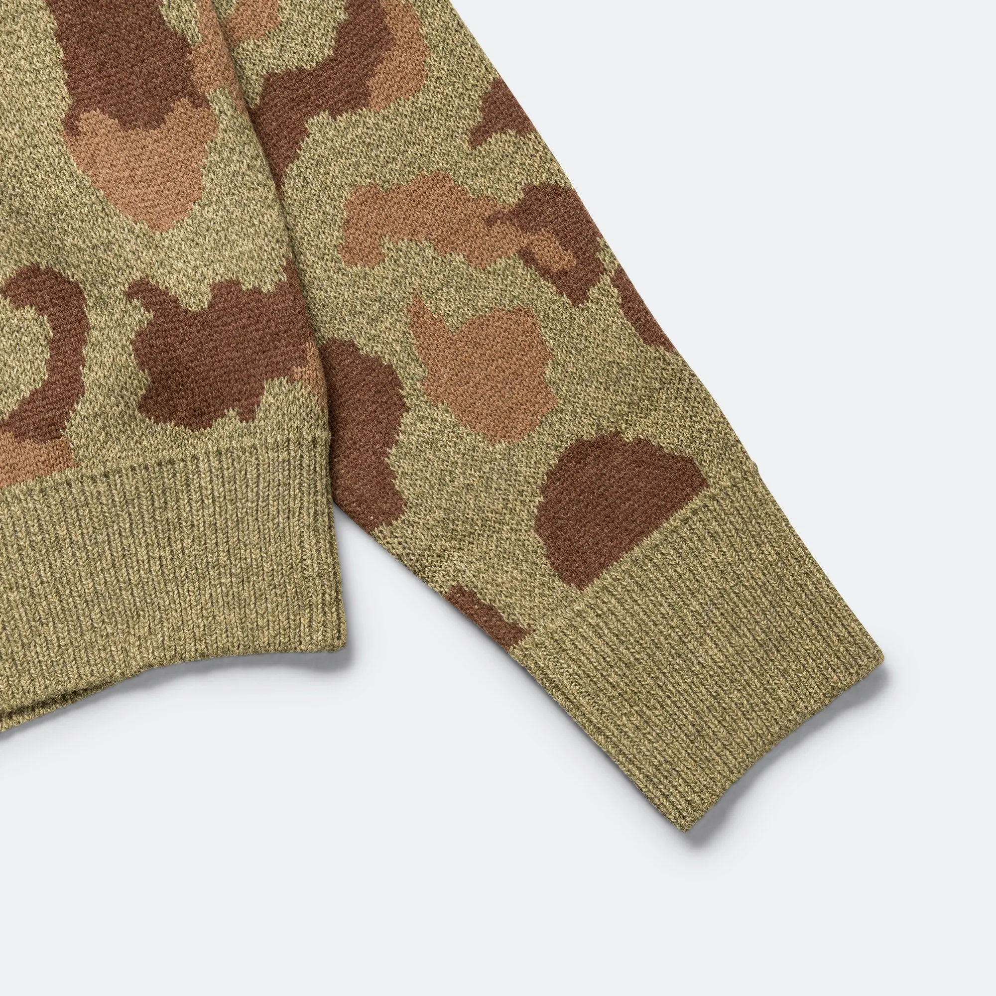 5G Camo Knit Vintage Crew Sweater - Khaki
