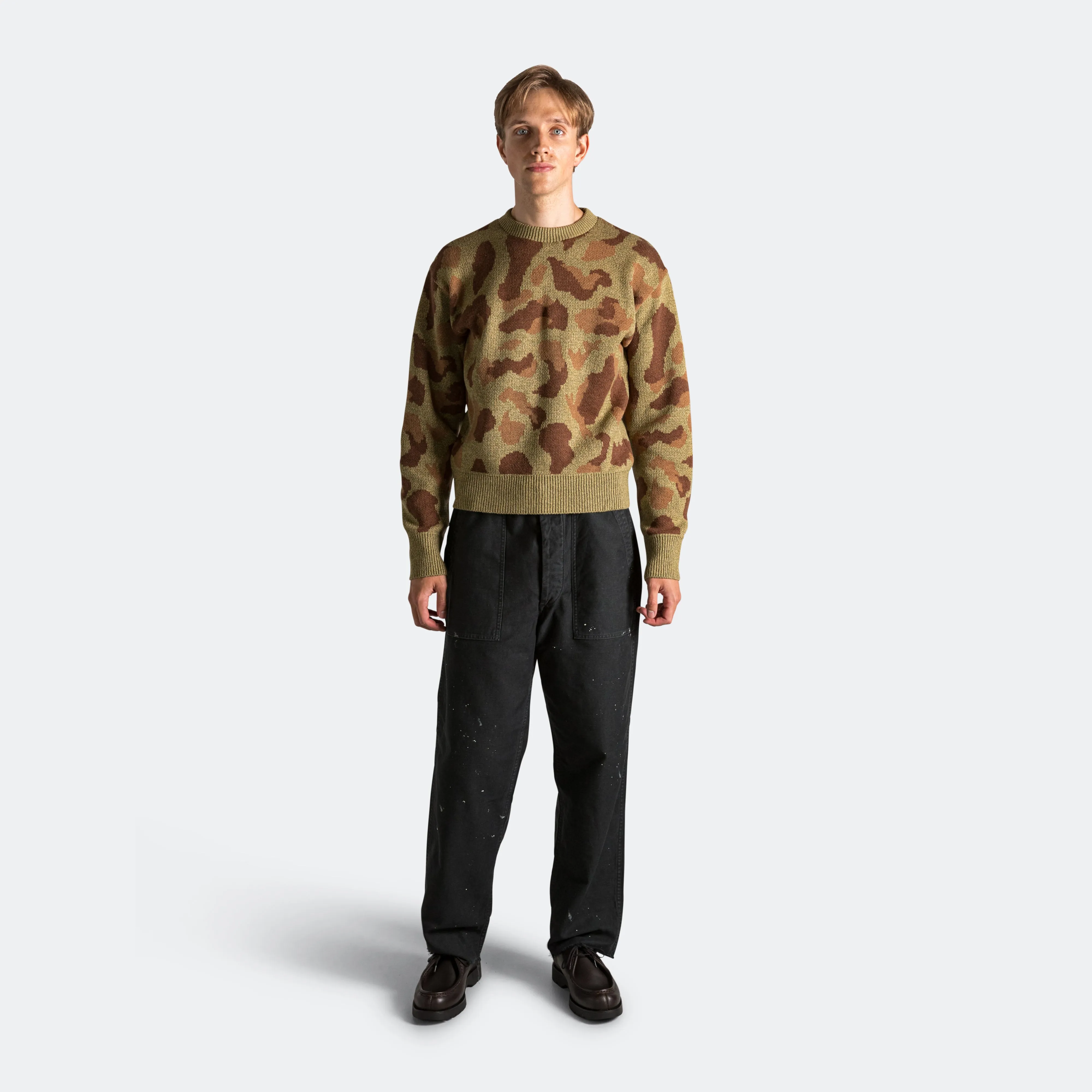 5G Camo Knit Vintage Crew Sweater - Khaki