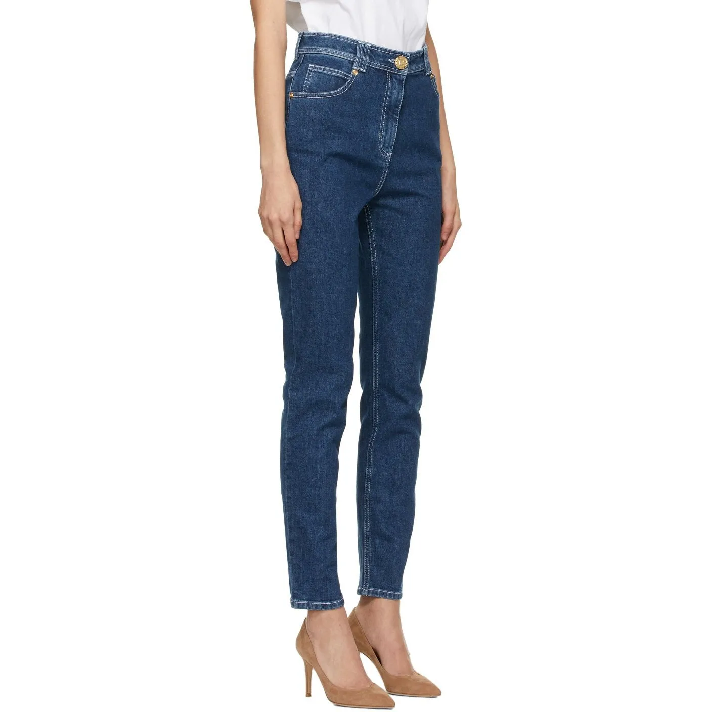 Balmain Blue Raw Denim Skinny Jeans