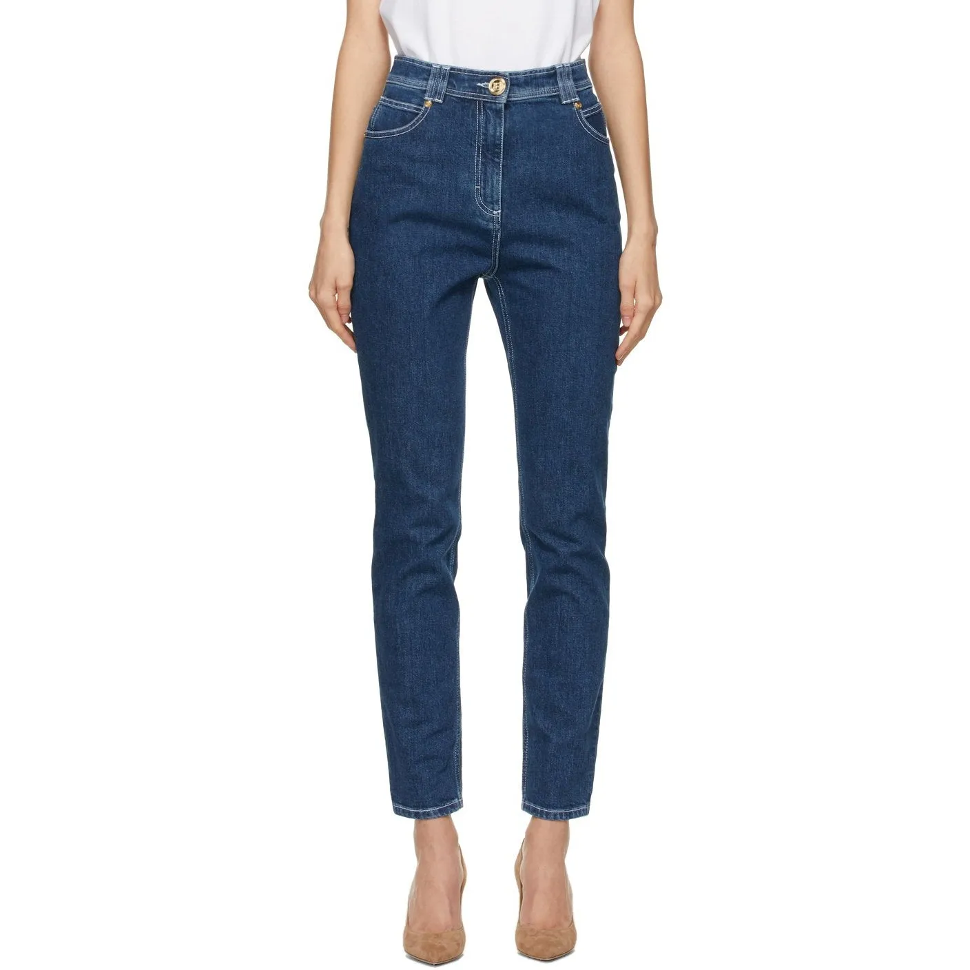 Balmain Blue Raw Denim Skinny Jeans