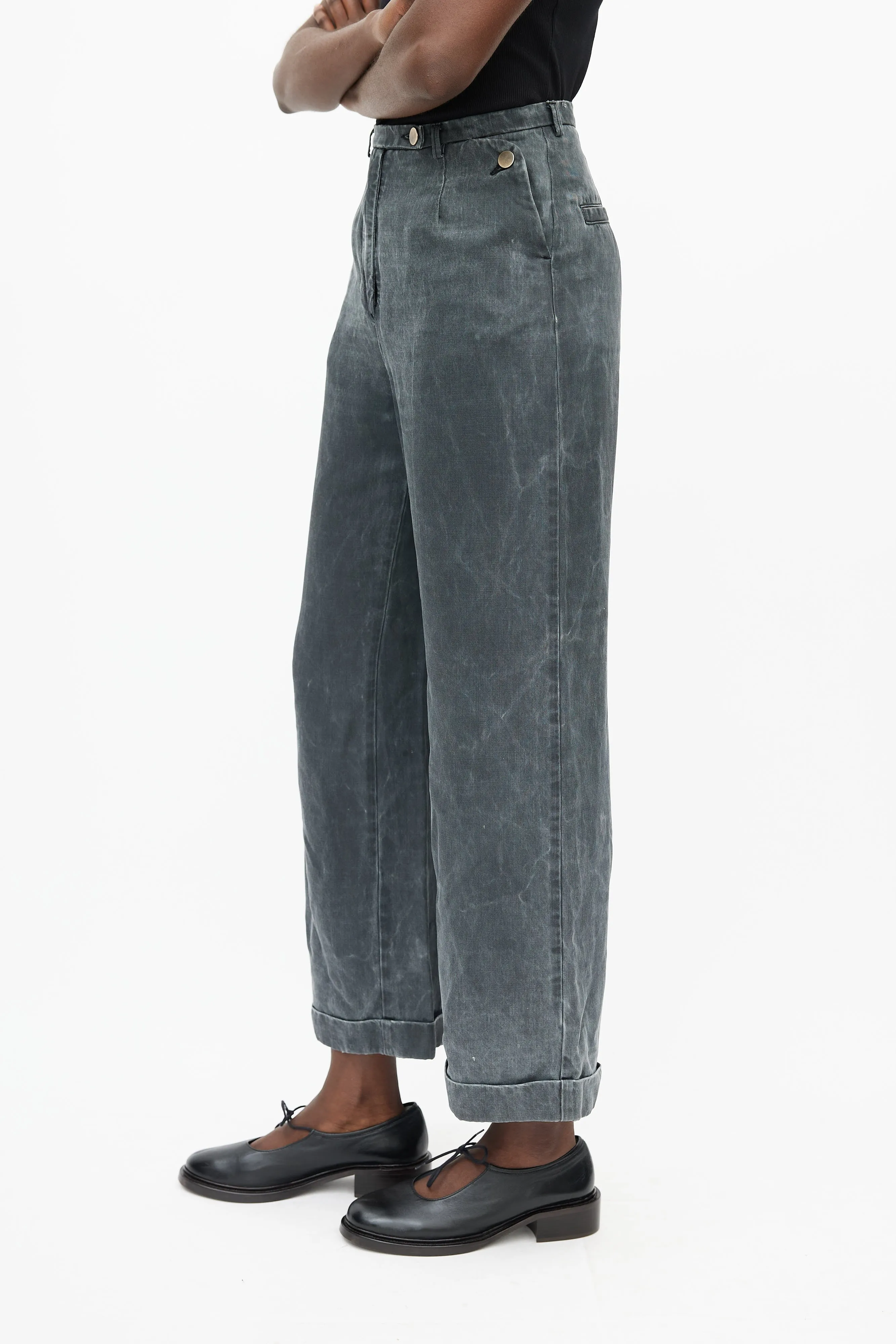 Black Washed Wide Leg Trouser
