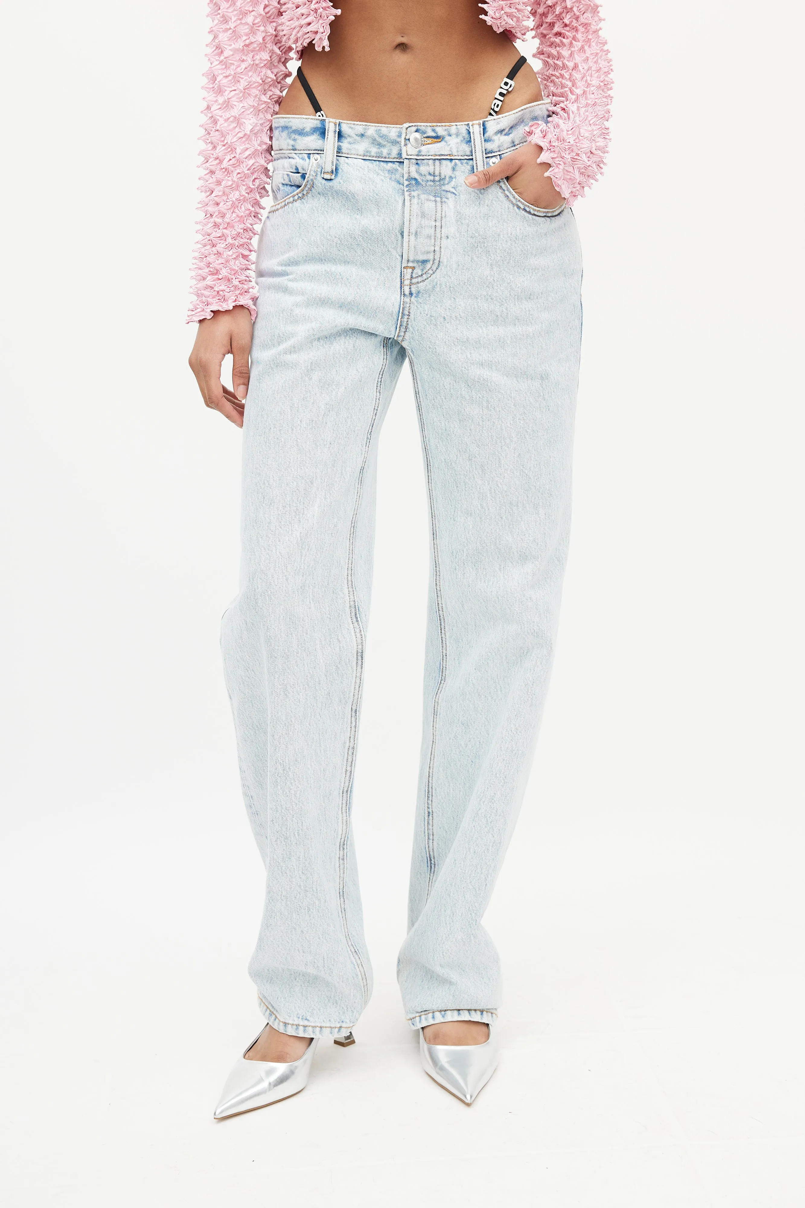 Blue Straight Leg Logo Strap Jeans