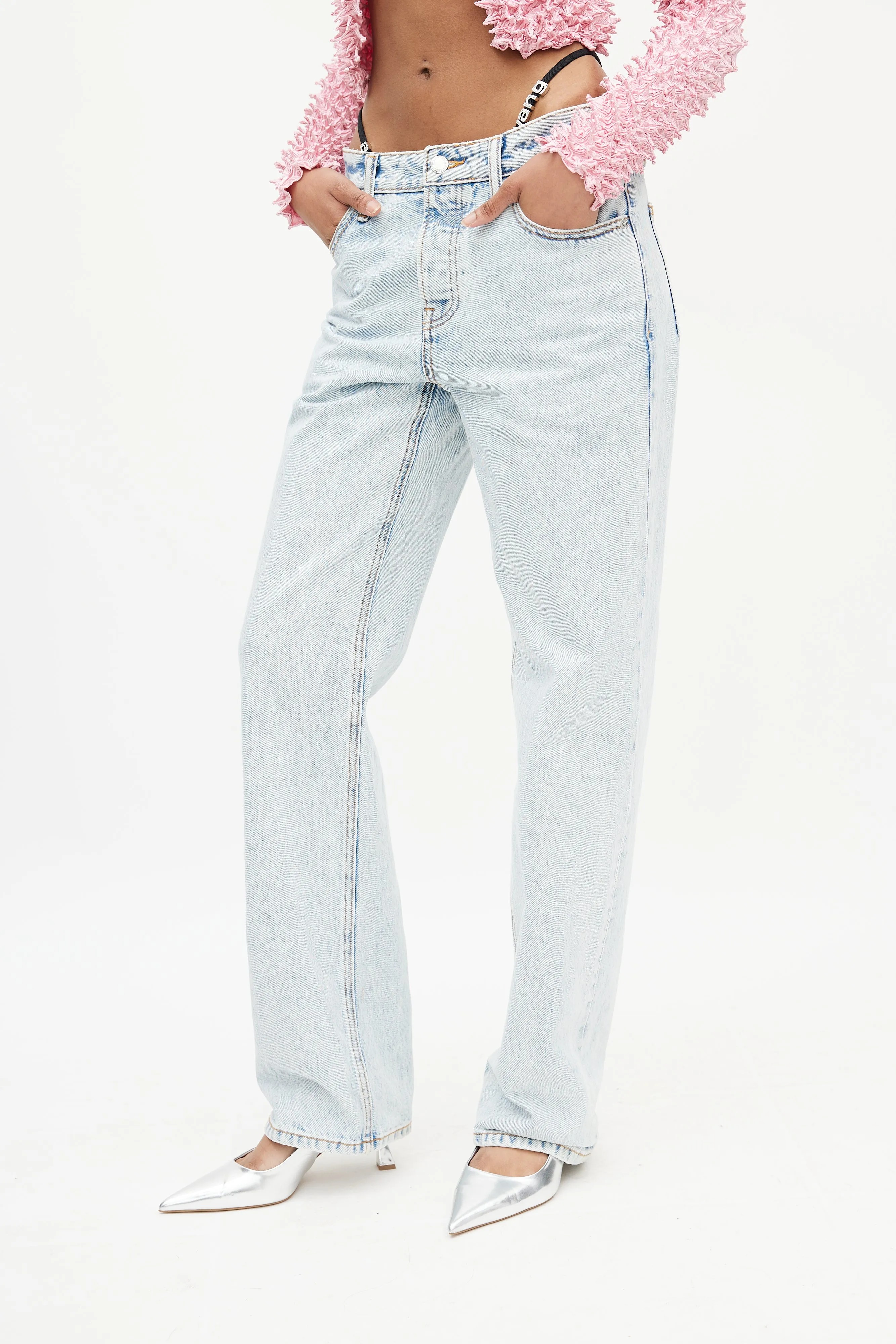 Blue Straight Leg Logo Strap Jeans