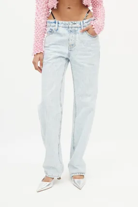Blue Straight Leg Logo Strap Jeans