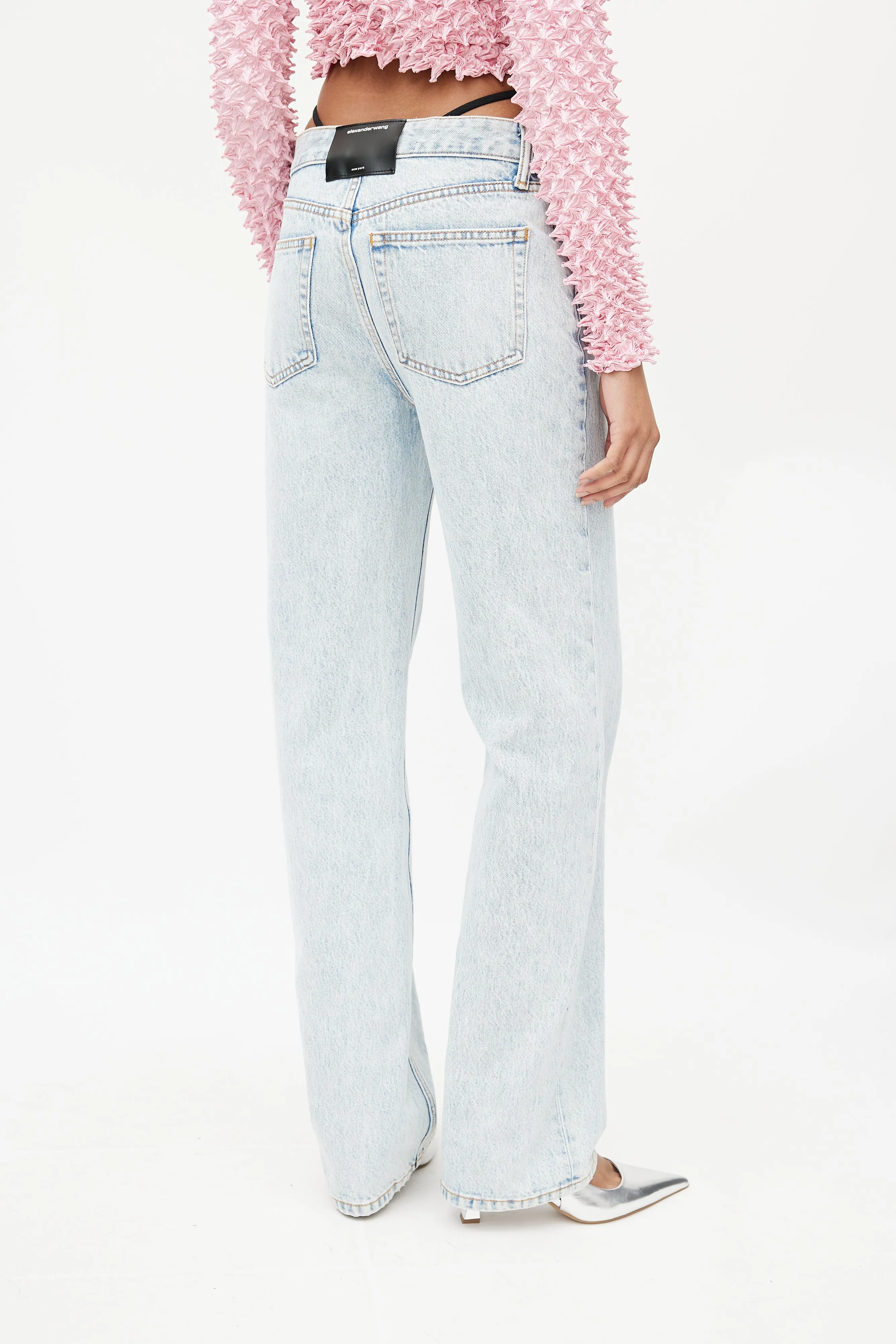 Blue Straight Leg Logo Strap Jeans