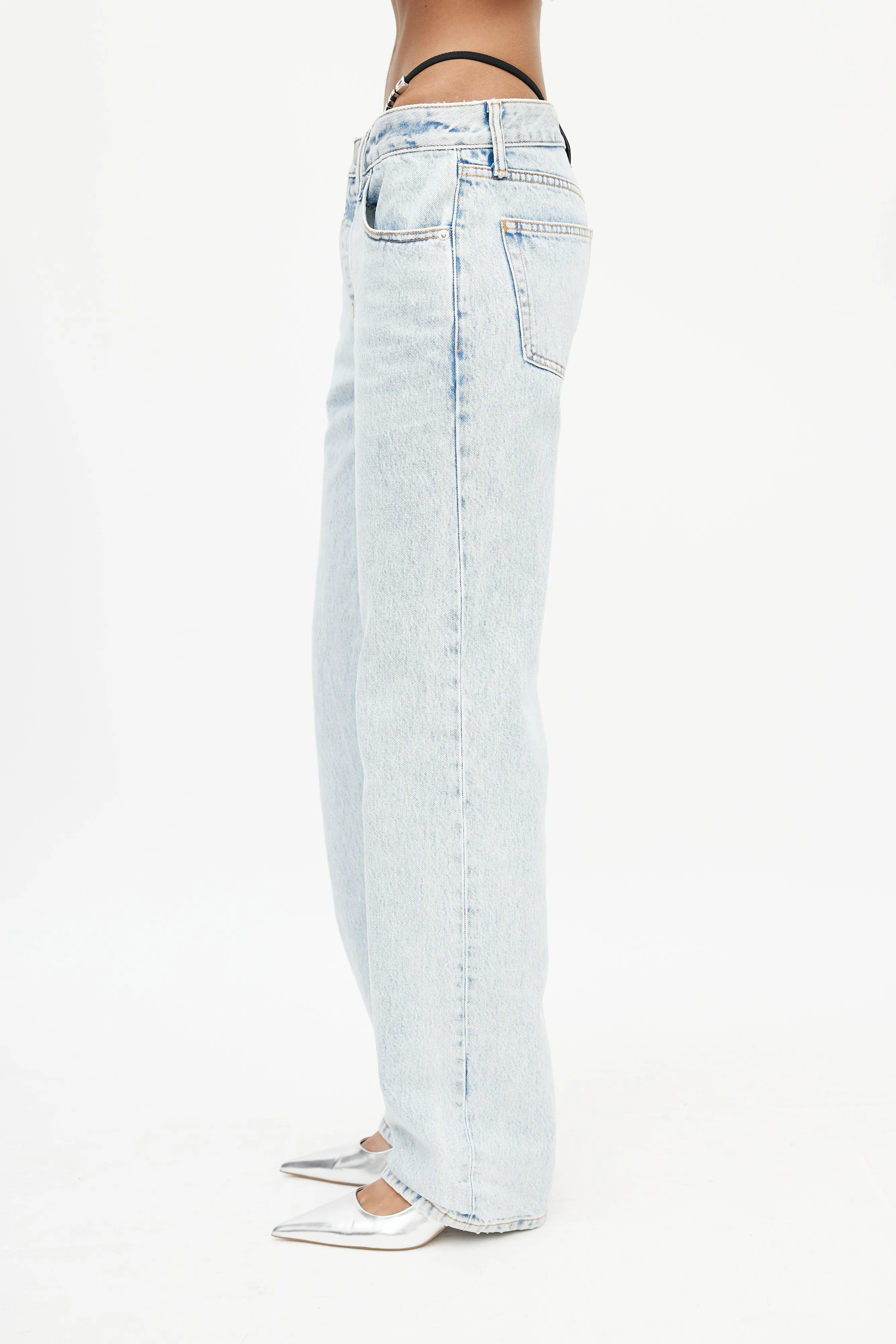 Blue Straight Leg Logo Strap Jeans