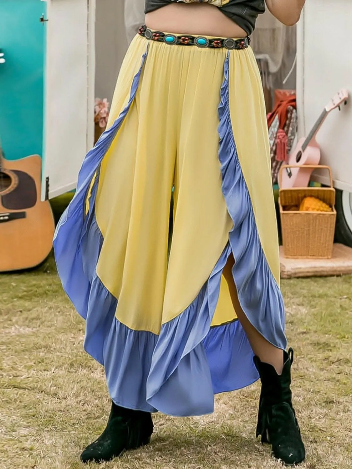 Chic ruffled wide leg pants