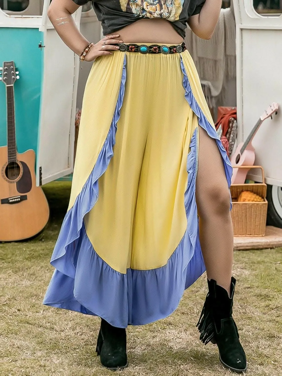 Chic ruffled wide leg pants