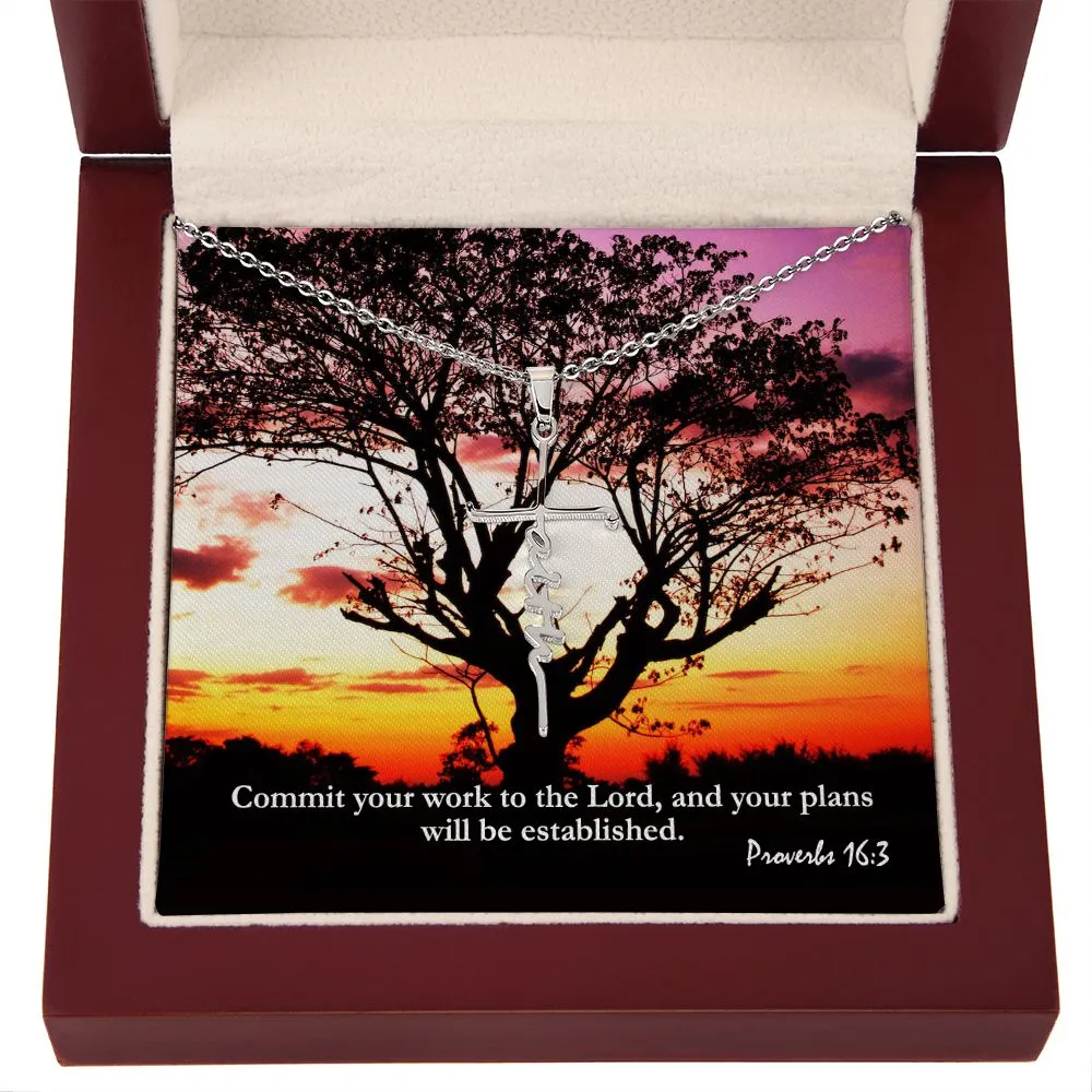 Commit Your Work To The Lord, And Your Plans Will Be Established - Faith Cross Necklace with Message Card - Gift for Her - Gift for Him