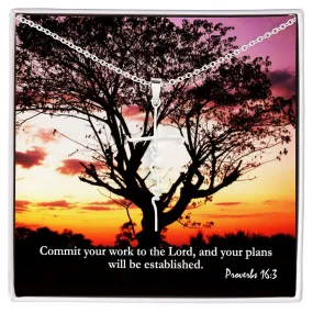 Commit Your Work To The Lord, And Your Plans Will Be Established - Faith Cross Necklace with Message Card - Gift for Her - Gift for Him