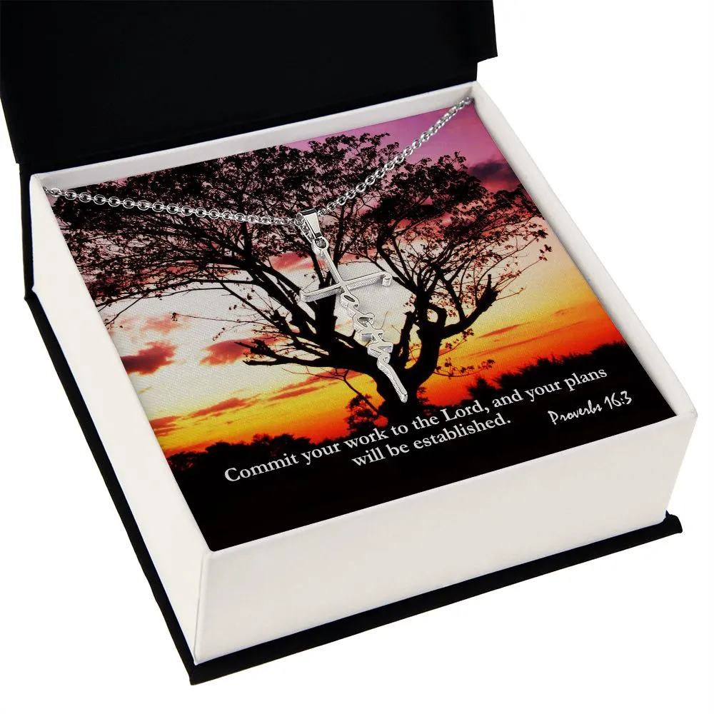 Commit Your Work To The Lord, And Your Plans Will Be Established - Faith Cross Necklace with Message Card - Gift for Her - Gift for Him
