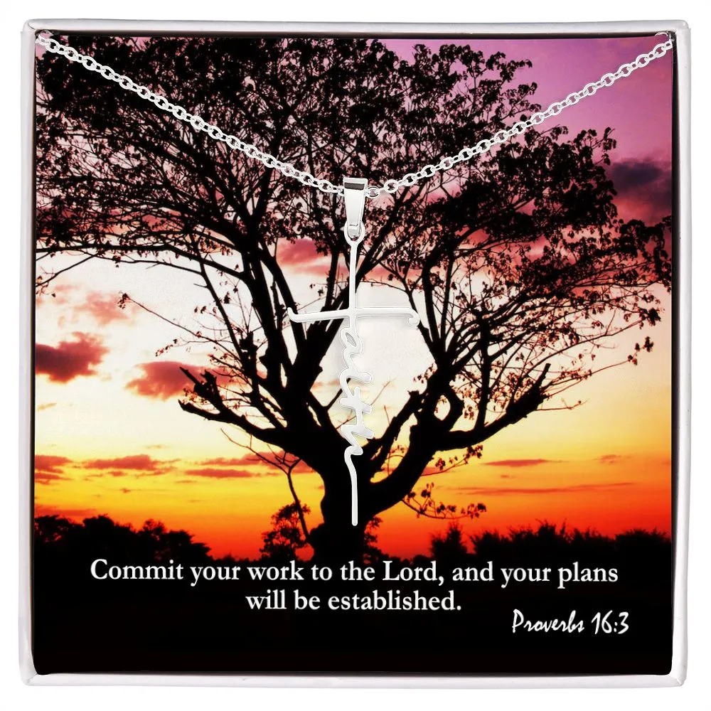 Commit Your Work To The Lord, And Your Plans Will Be Established - Faith Cross Necklace with Message Card - Gift for Her - Gift for Him