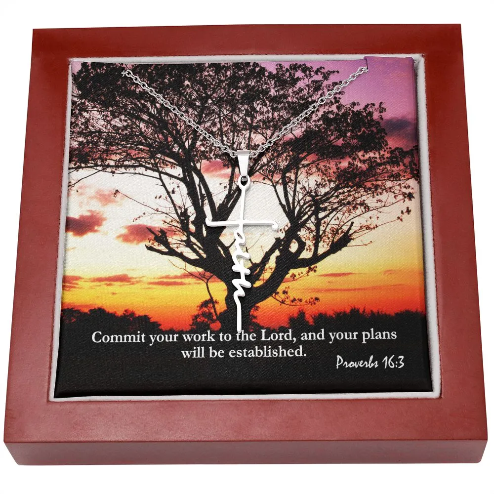 Commit Your Work To The Lord, And Your Plans Will Be Established - Faith Cross Necklace with Message Card - Gift for Her - Gift for Him