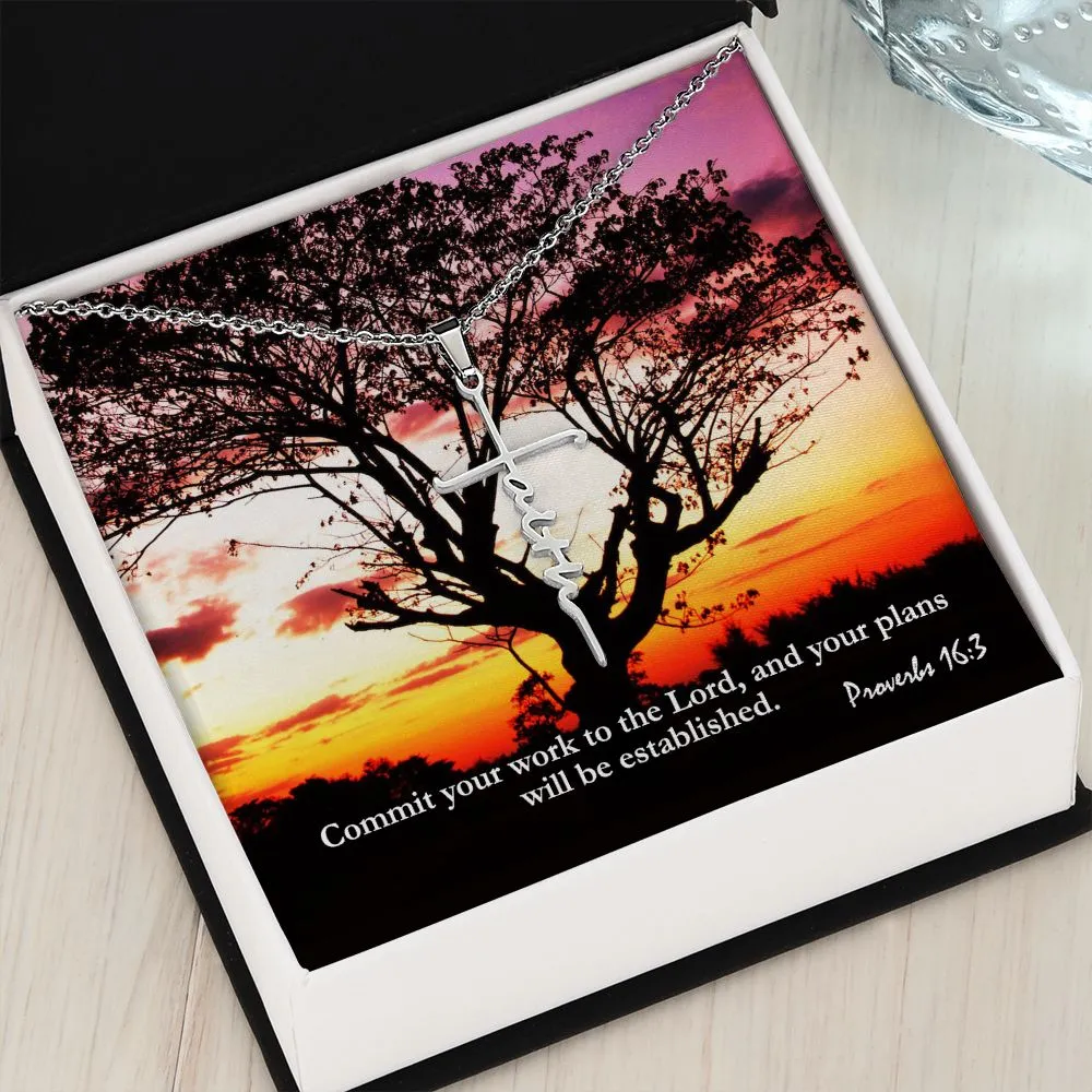 Commit Your Work To The Lord, And Your Plans Will Be Established - Faith Cross Necklace with Message Card - Gift for Her - Gift for Him