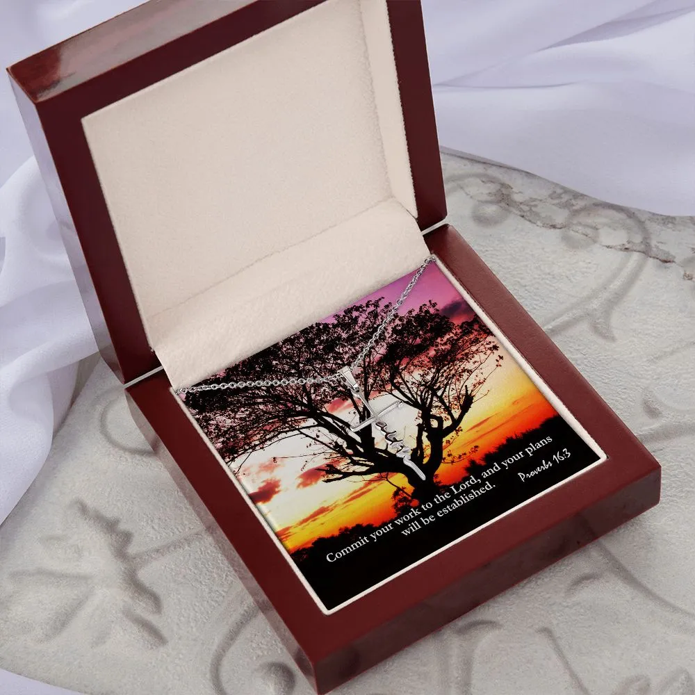 Commit Your Work To The Lord, And Your Plans Will Be Established - Faith Cross Necklace with Message Card - Gift for Her - Gift for Him