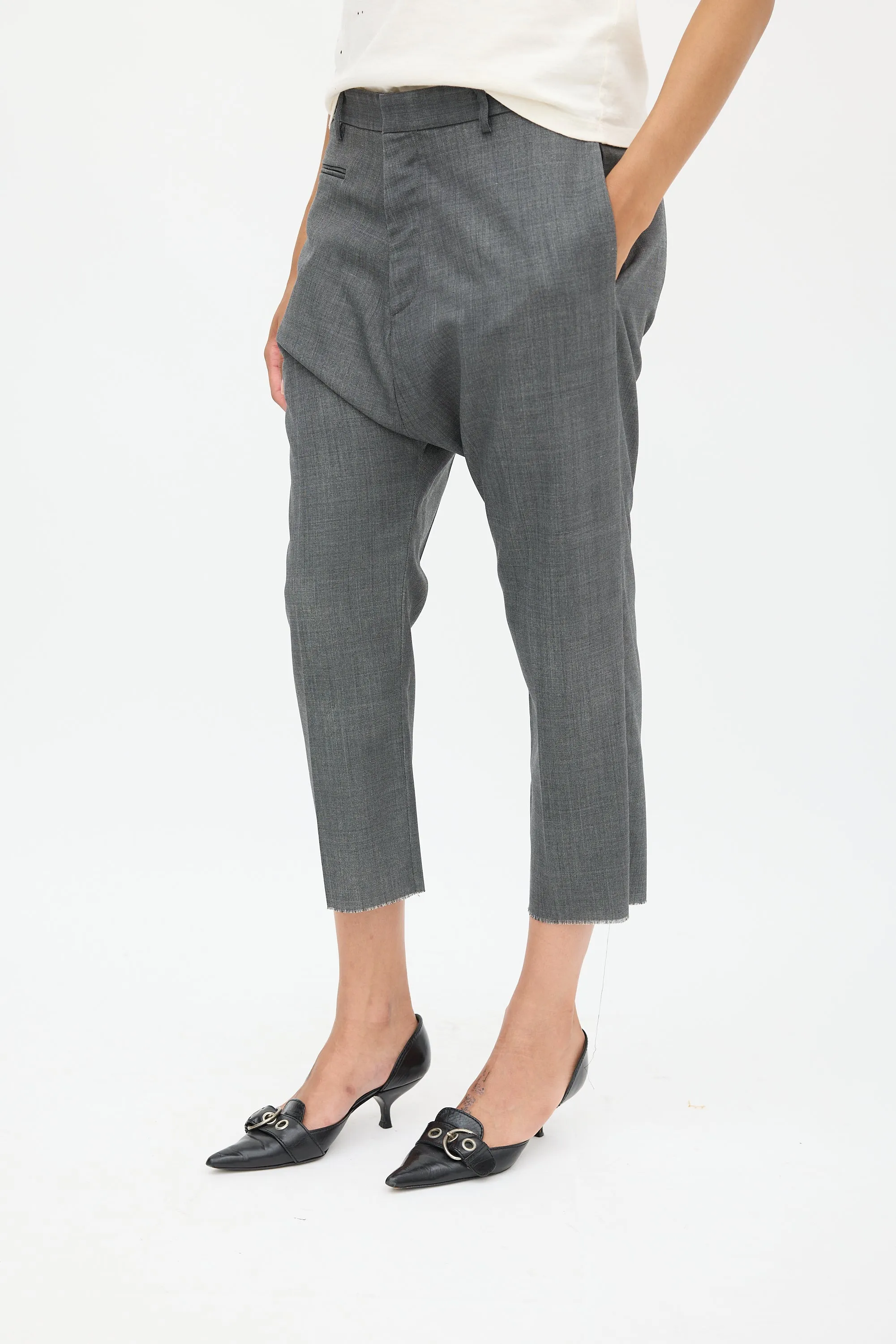 Dark Grey Wool Tailored Drop Trouser