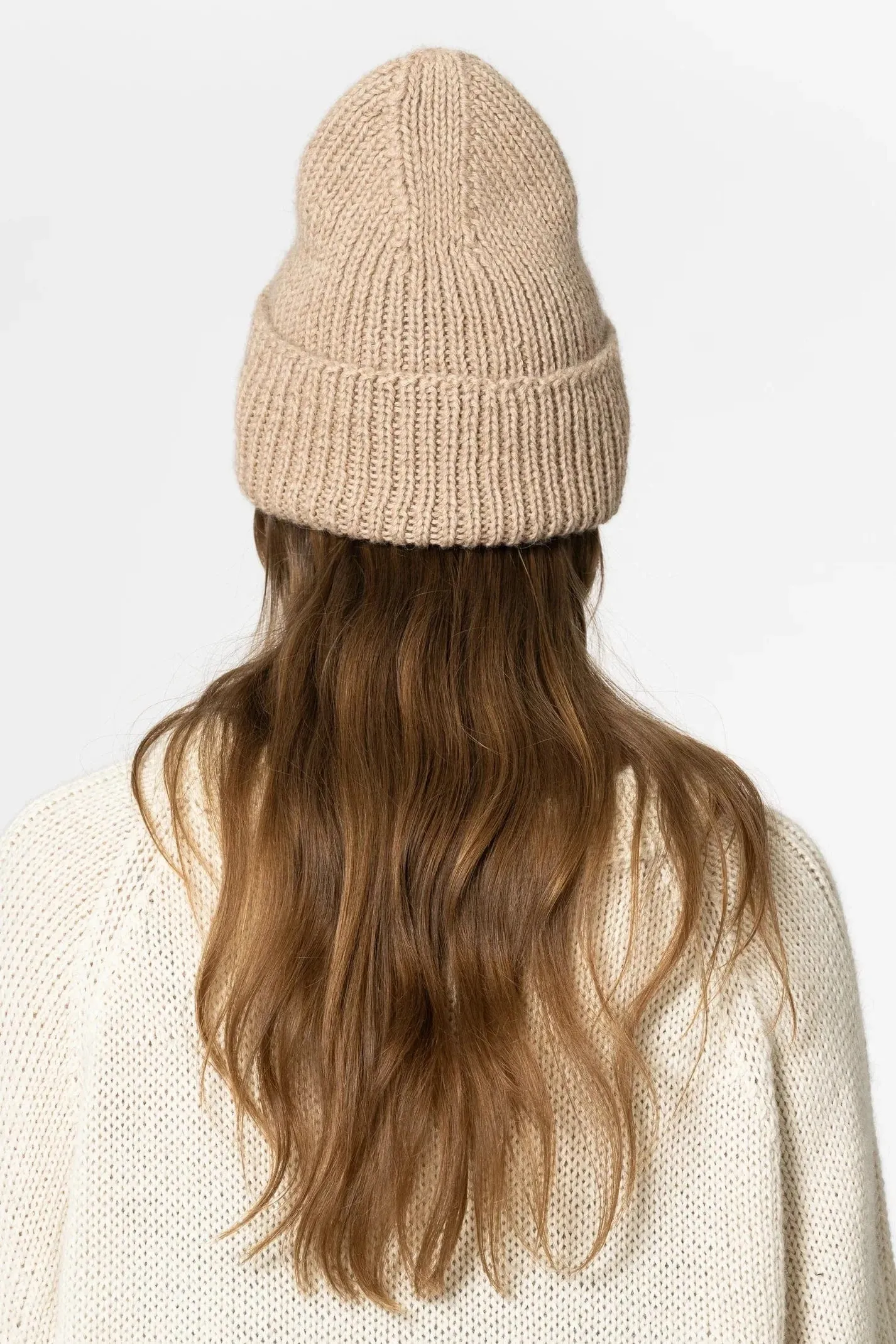 Dinadi Alpaca Handknit Rib Hat Desert Sand
