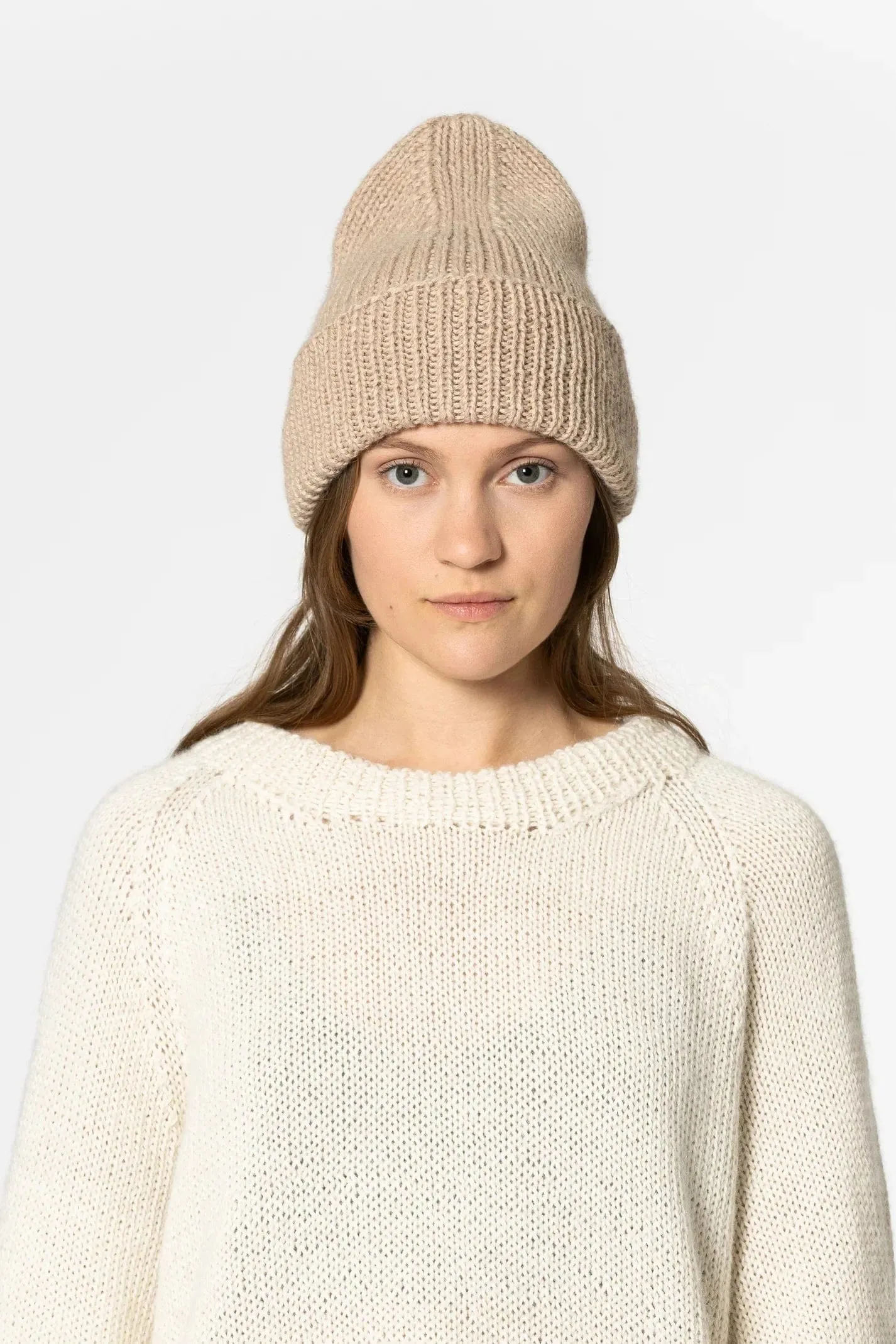 Dinadi Alpaca Handknit Rib Hat Desert Sand