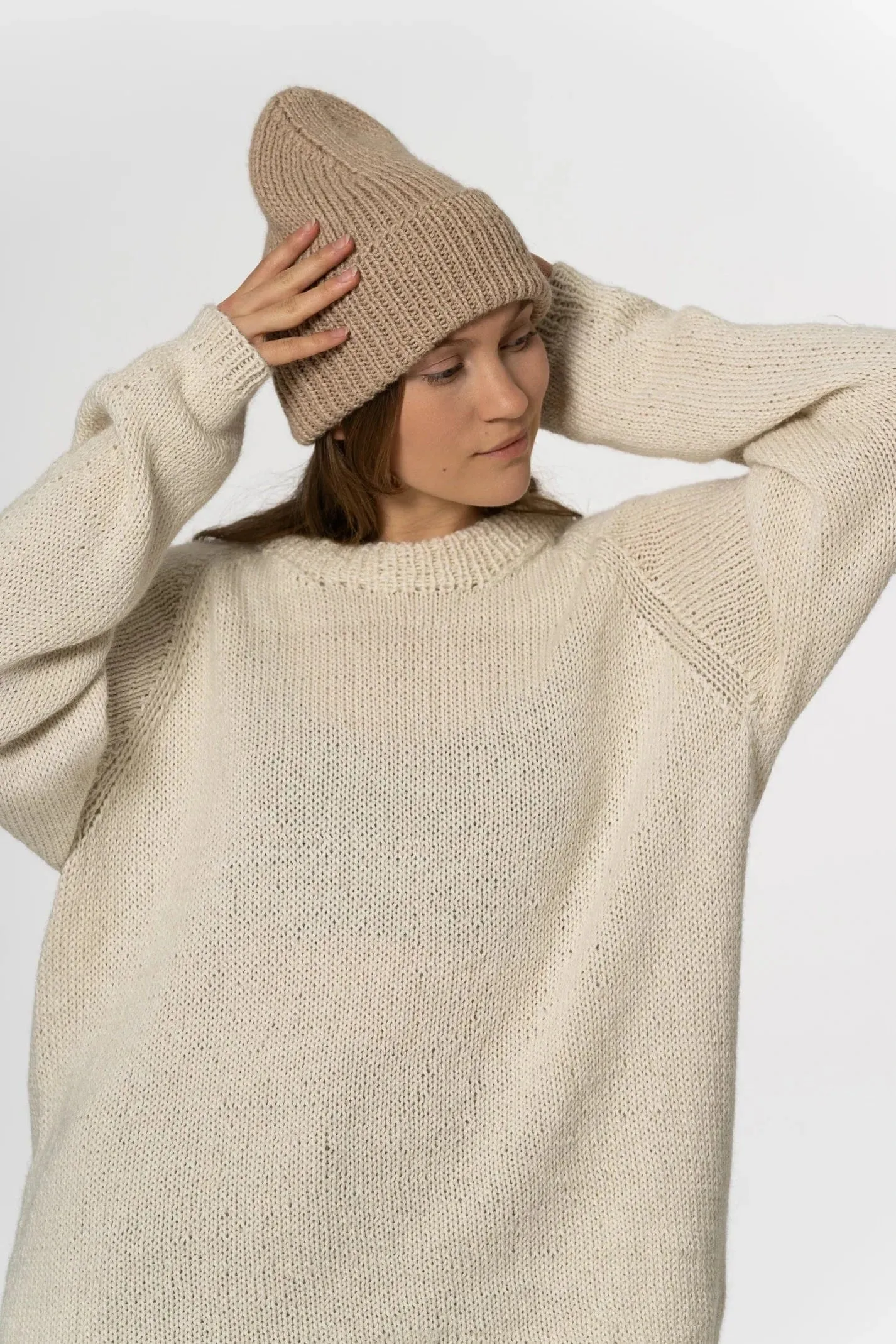 Dinadi Alpaca Handknit Rib Hat Desert Sand