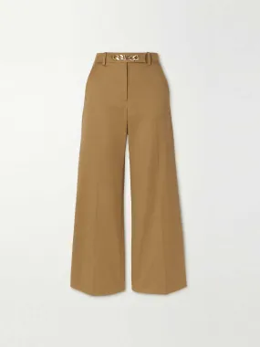 Embellished cotton blend wide leg trousers