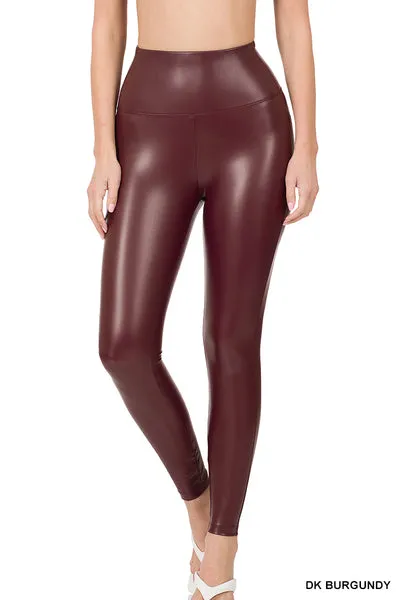 Faux Leather Leggings Banda Ancha Sin Afelpar