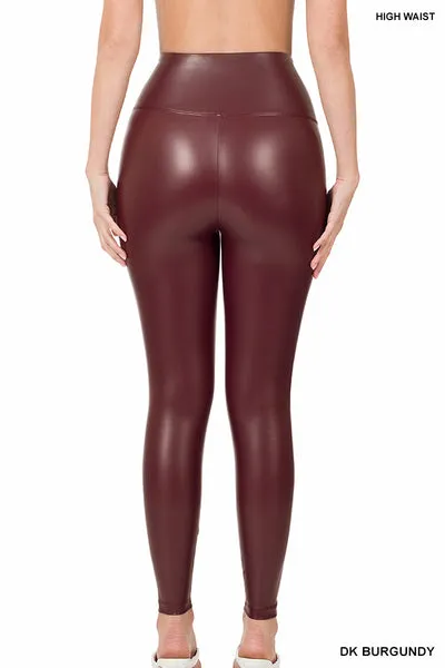 Faux Leather Leggings Banda Ancha Sin Afelpar