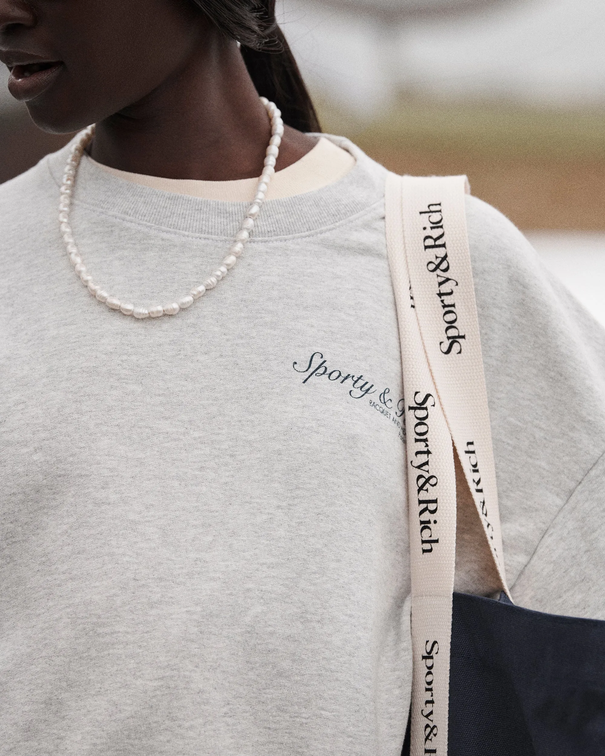 French Cropped Crewneck - Heather Gray/Navy