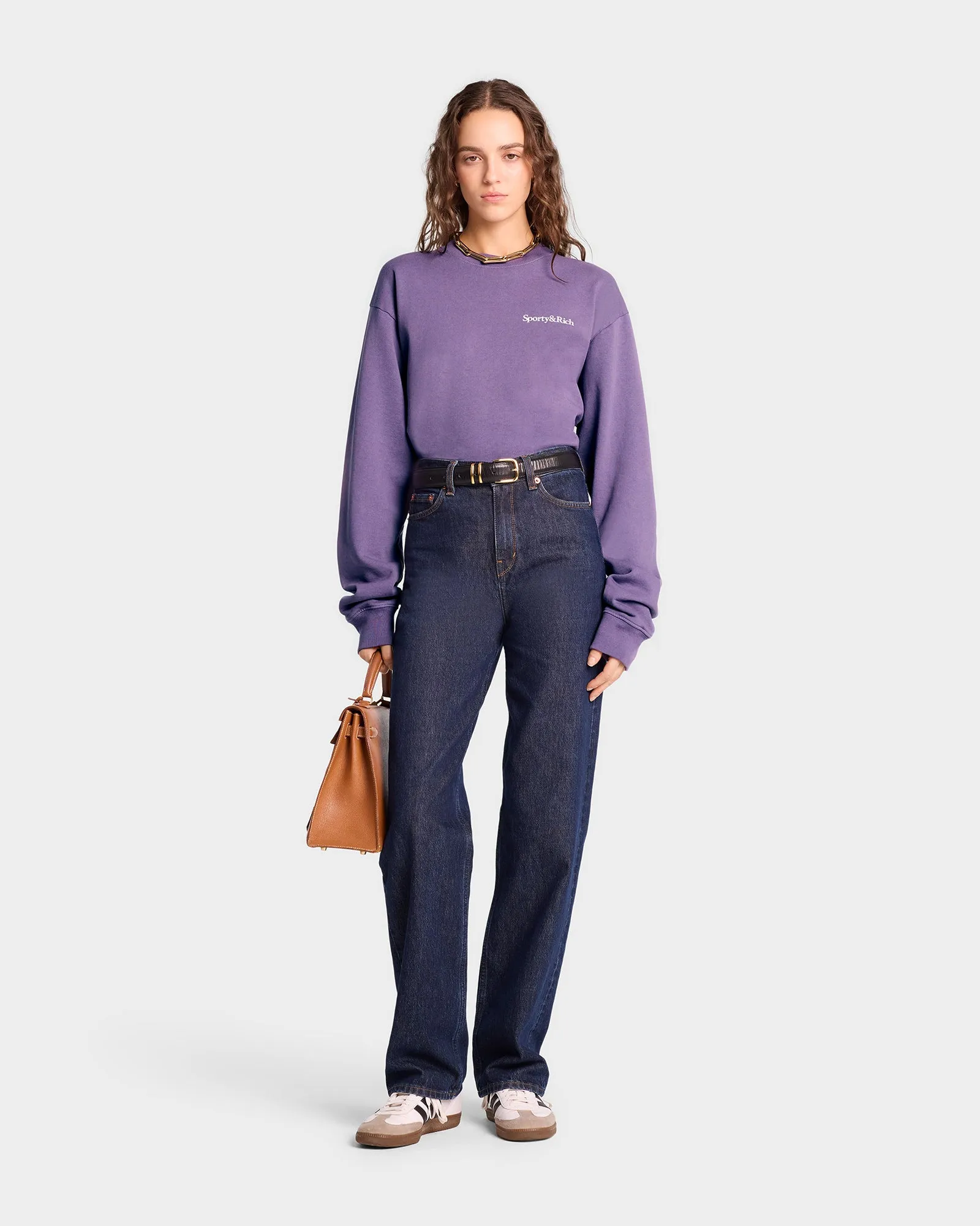 Health Is Wealth Crewneck - Dusty Grape/White