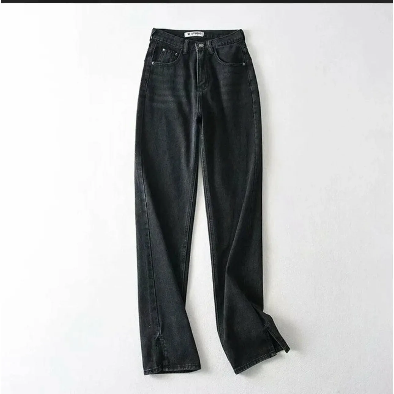 High Waisted Bottom Slit Boyfriend Jeans