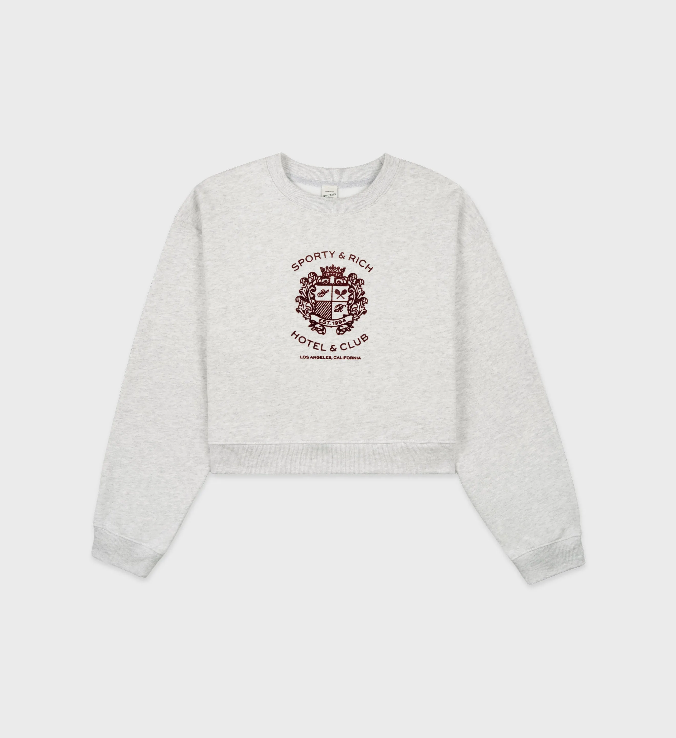 Hotel Flocked Cropped Crewneck - Heather Gray/Maroon