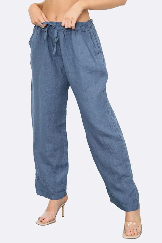Italian Wide Leg Elasticated Waist Linen Trousers