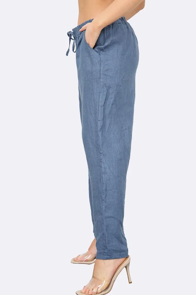 Italian Wide Leg Elasticated Waist Linen Trousers