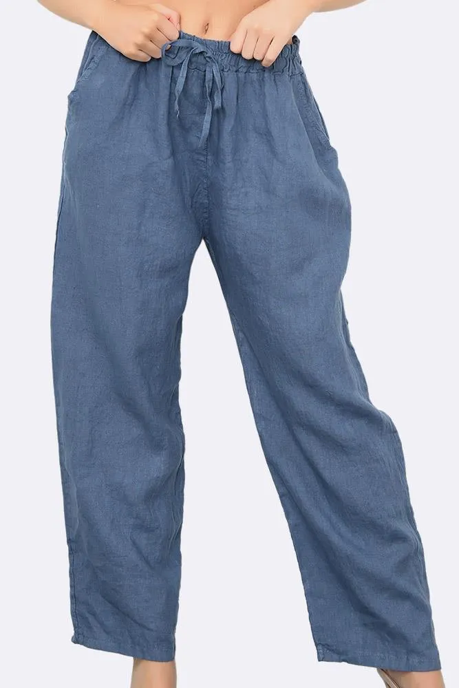 Italian Wide Leg Elasticated Waist Linen Trousers