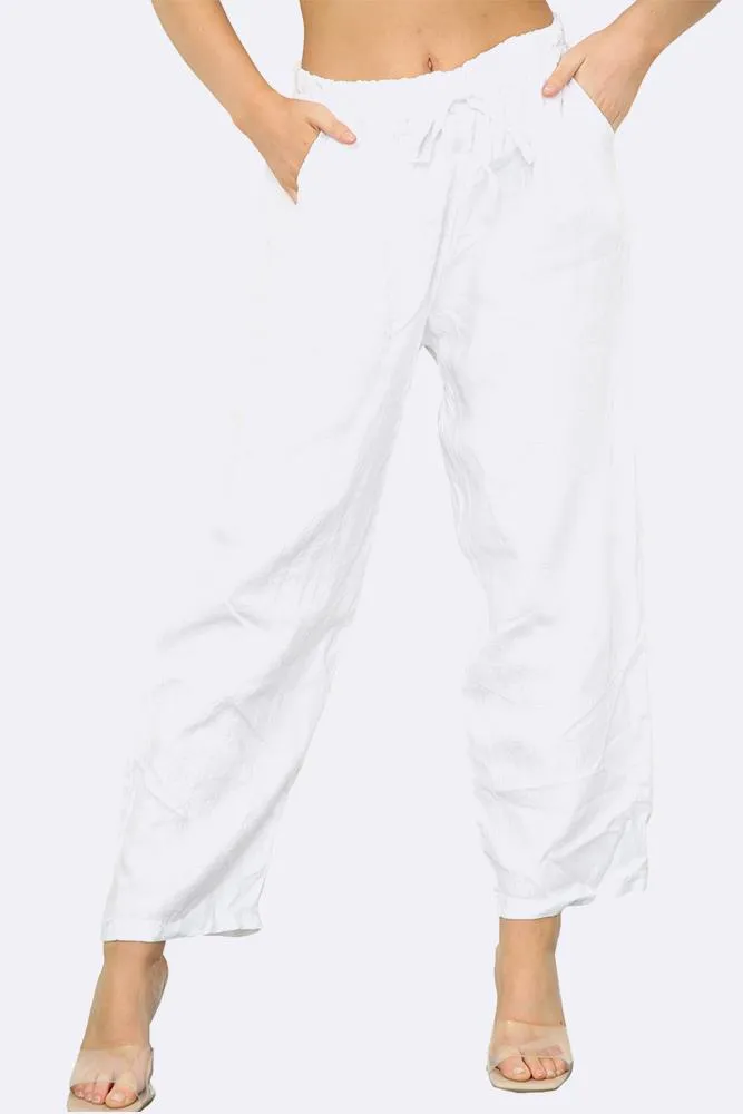 Italian Wide Leg Elasticated Waist Linen Trousers