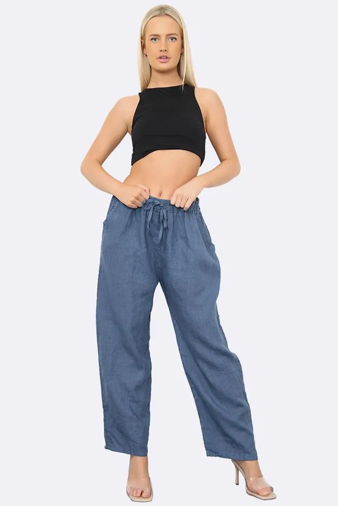 Italian Wide Leg Elasticated Waist Linen Trousers