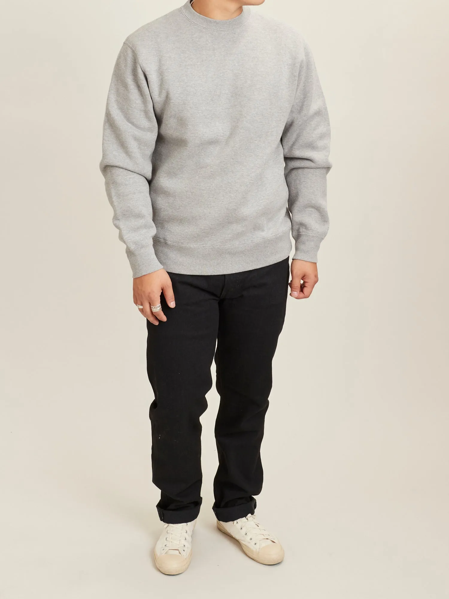Japan-Made Fleece Crewneck in Heather Grey
