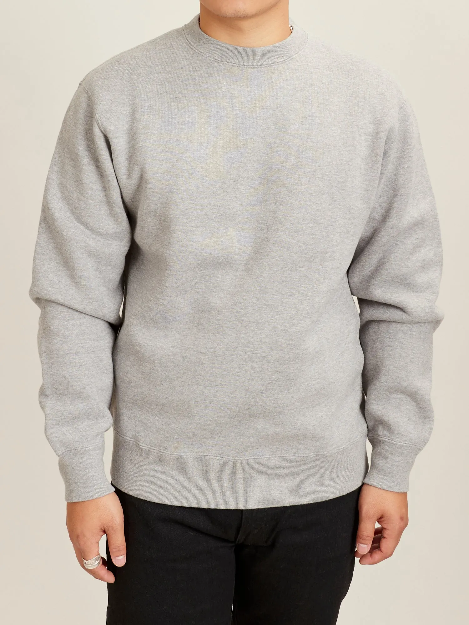 Japan-Made Fleece Crewneck in Heather Grey