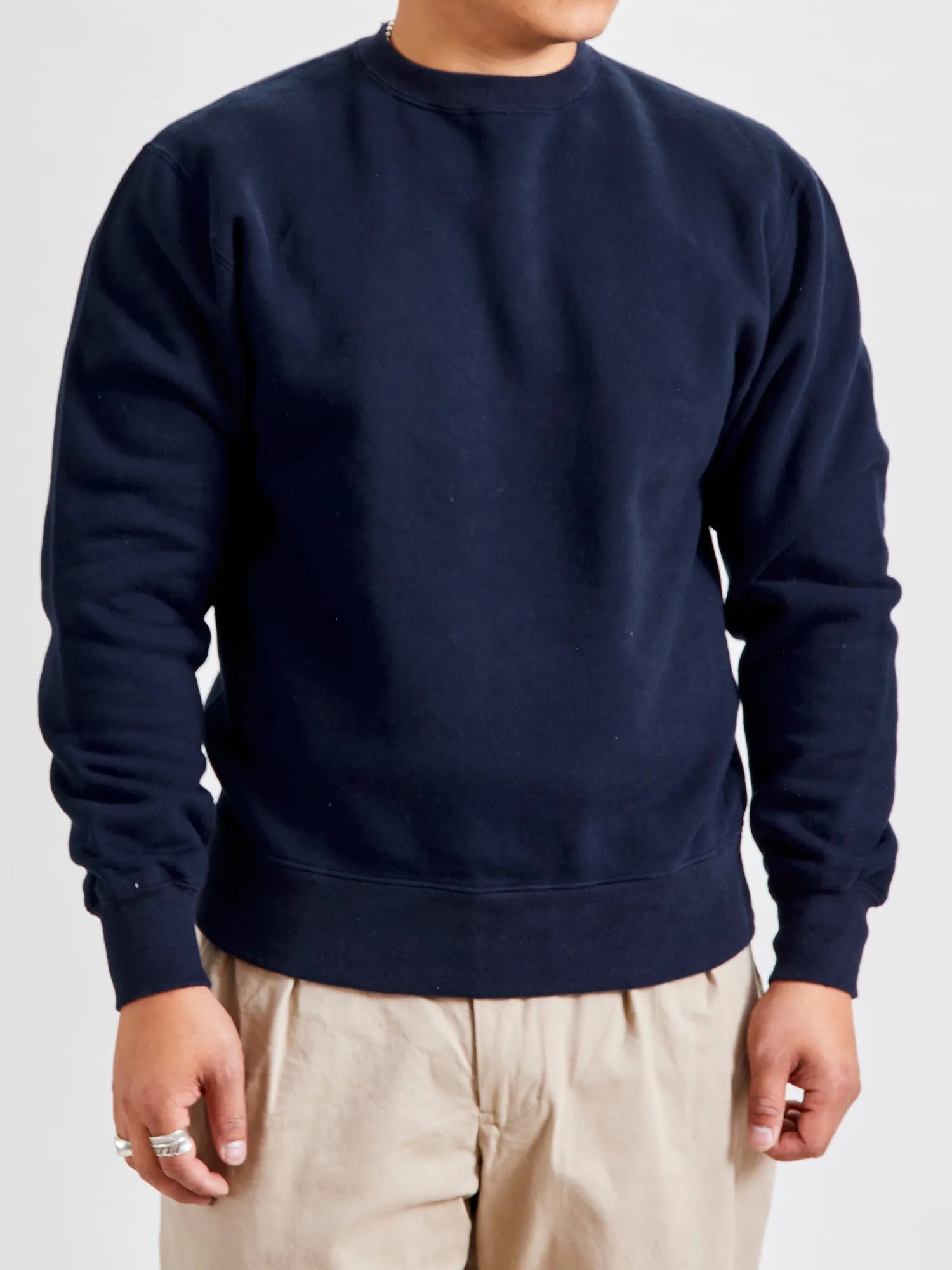 Japan-Made Fleece Crewneck in Navy