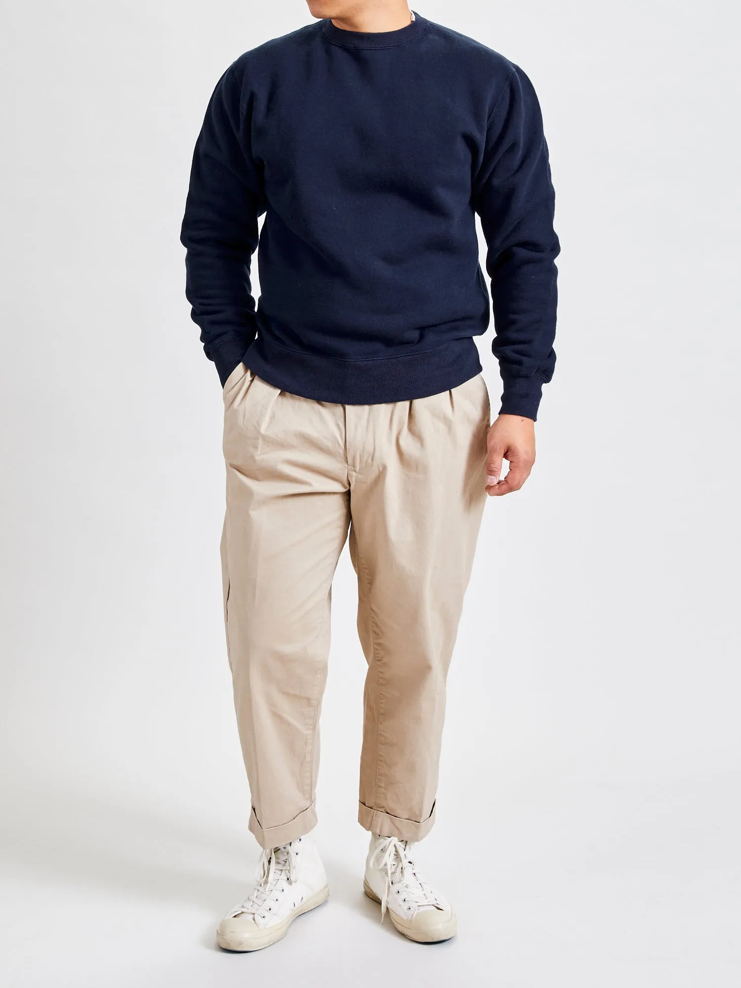 Japan-Made Fleece Crewneck in Navy