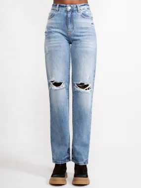 Jeans Boyfriend con Strappi Blu