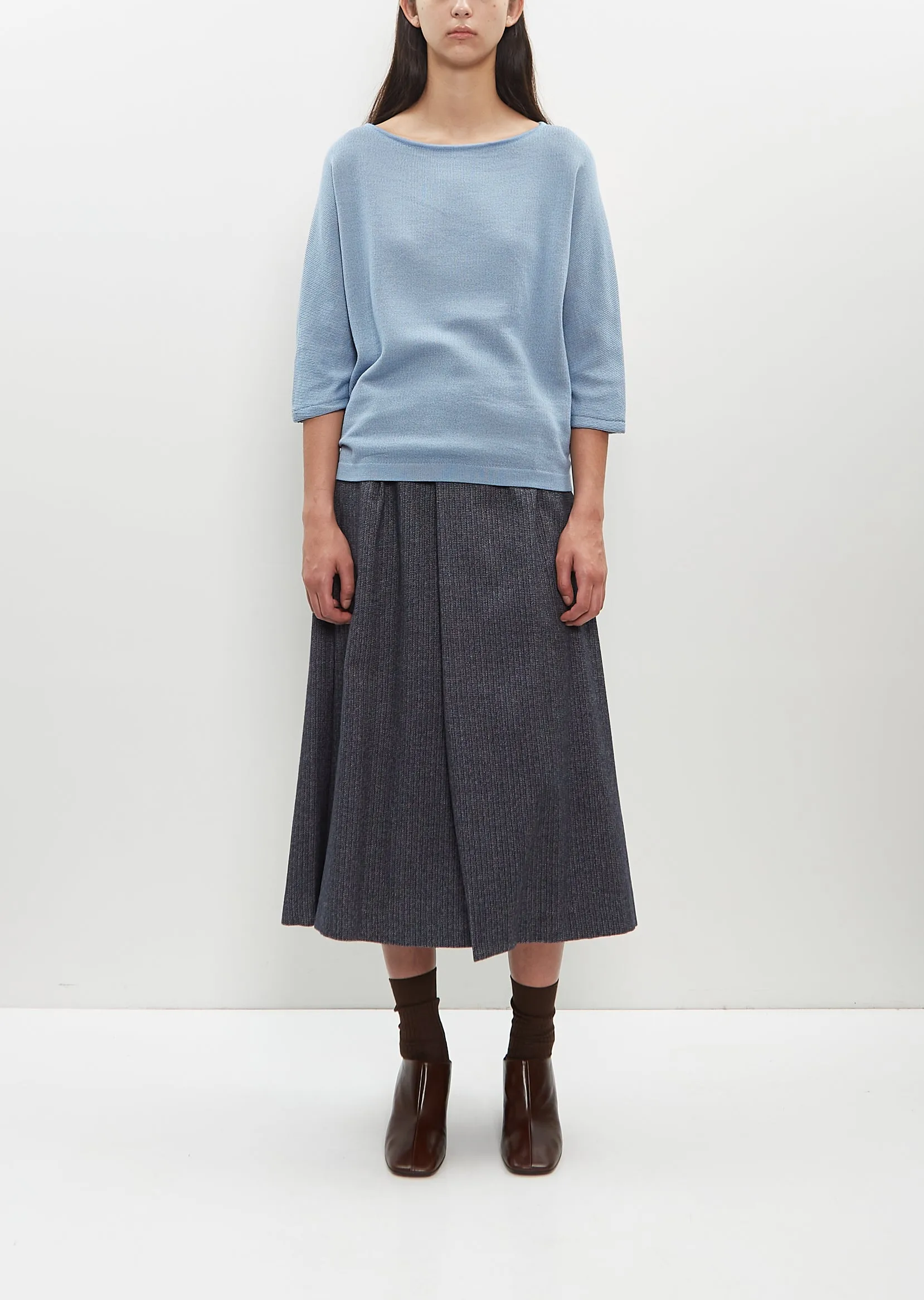 Merino Wool-Cotton Unita Boatneck Sweater — Sky Blue