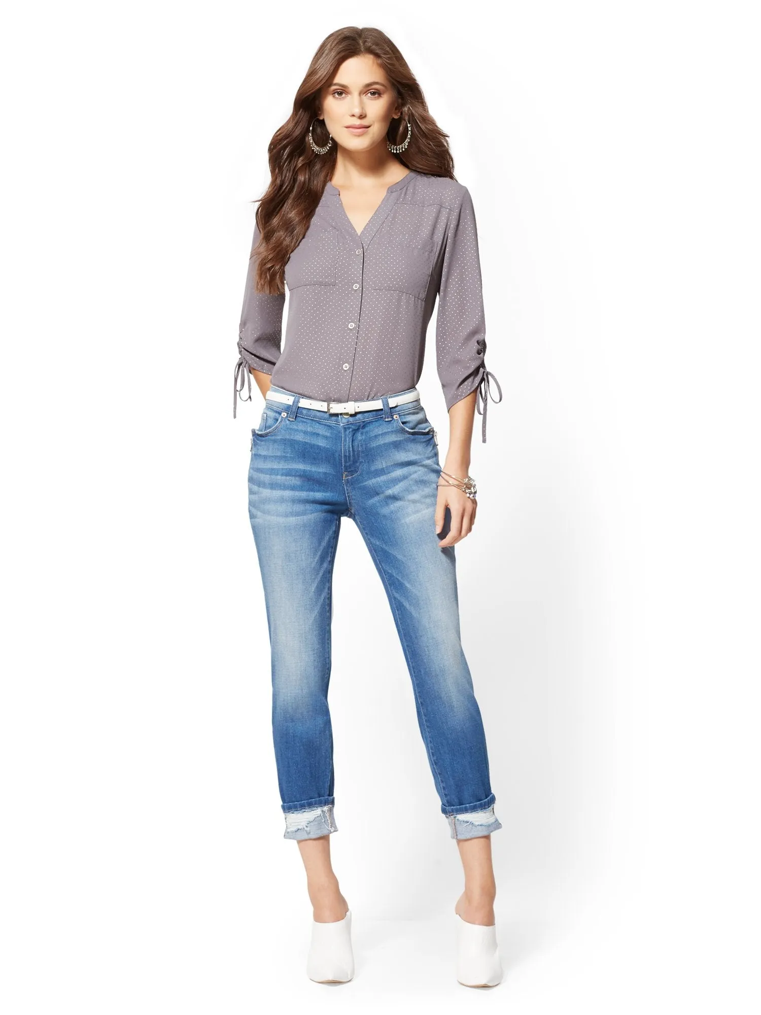 Mid-Rise Zip-Accent Curvy Boyfriend Jeans