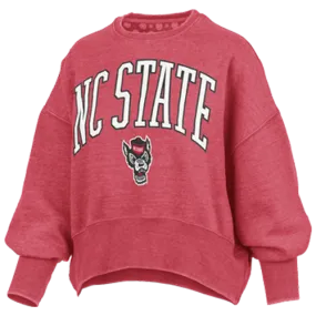 NC State Wolfpack Women's Heathered Red Youngstown Waist Length Oversized Crewneck