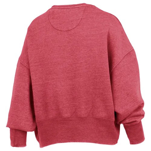 NC State Wolfpack Women's Heathered Red Youngstown Waist Length Oversized Crewneck