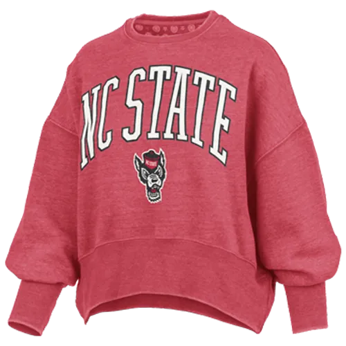 NC State Wolfpack Women's Heathered Red Youngstown Waist Length Oversized Crewneck