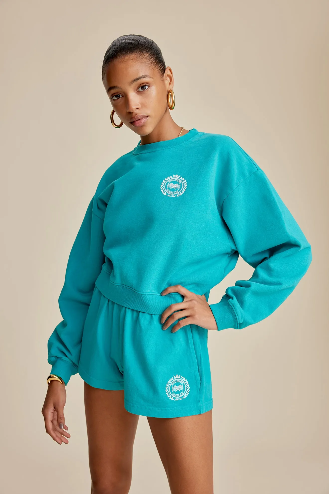 NY Country Club Cropped Crewneck - Teal