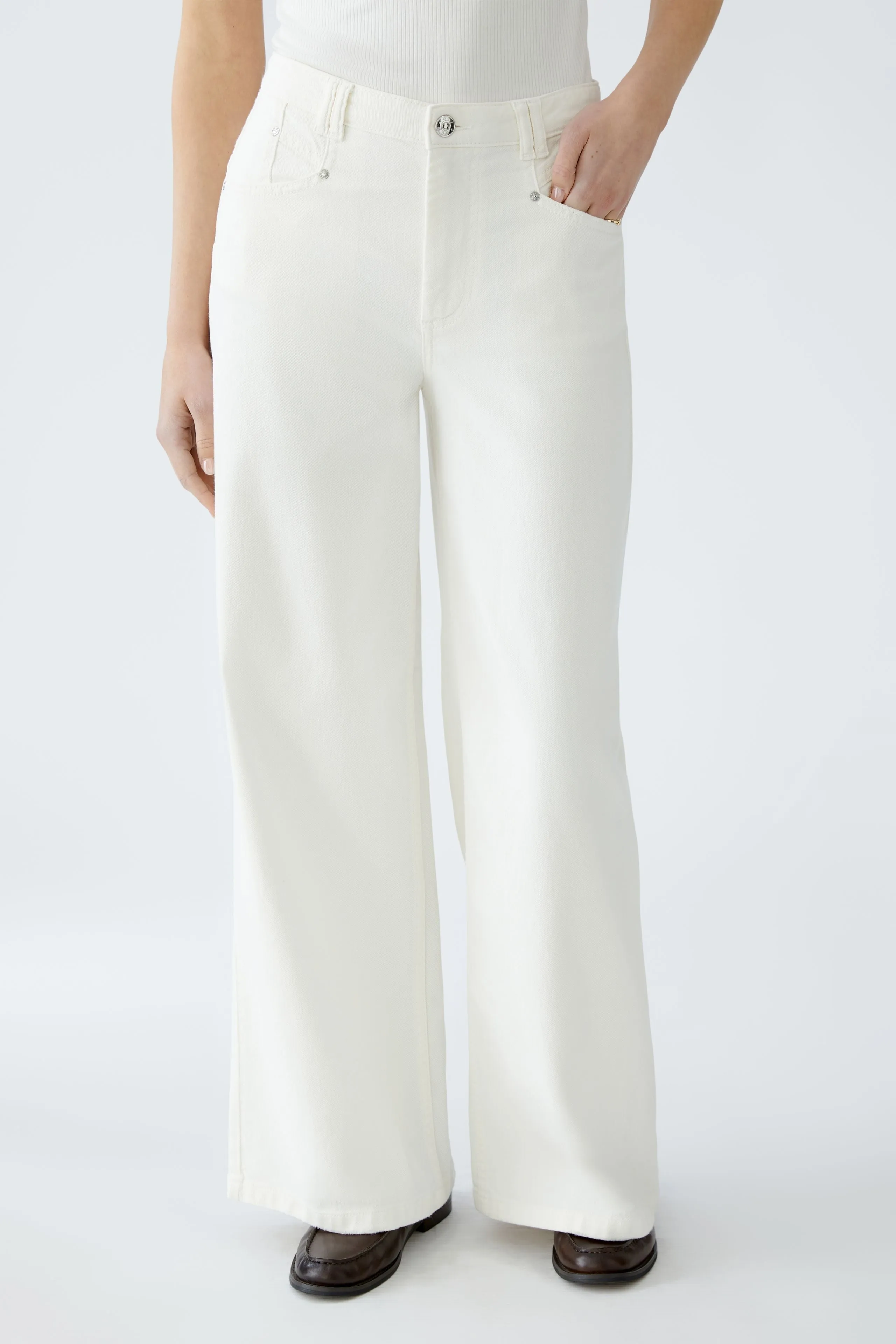 OUI White High Rise Wide Leg Jeans
